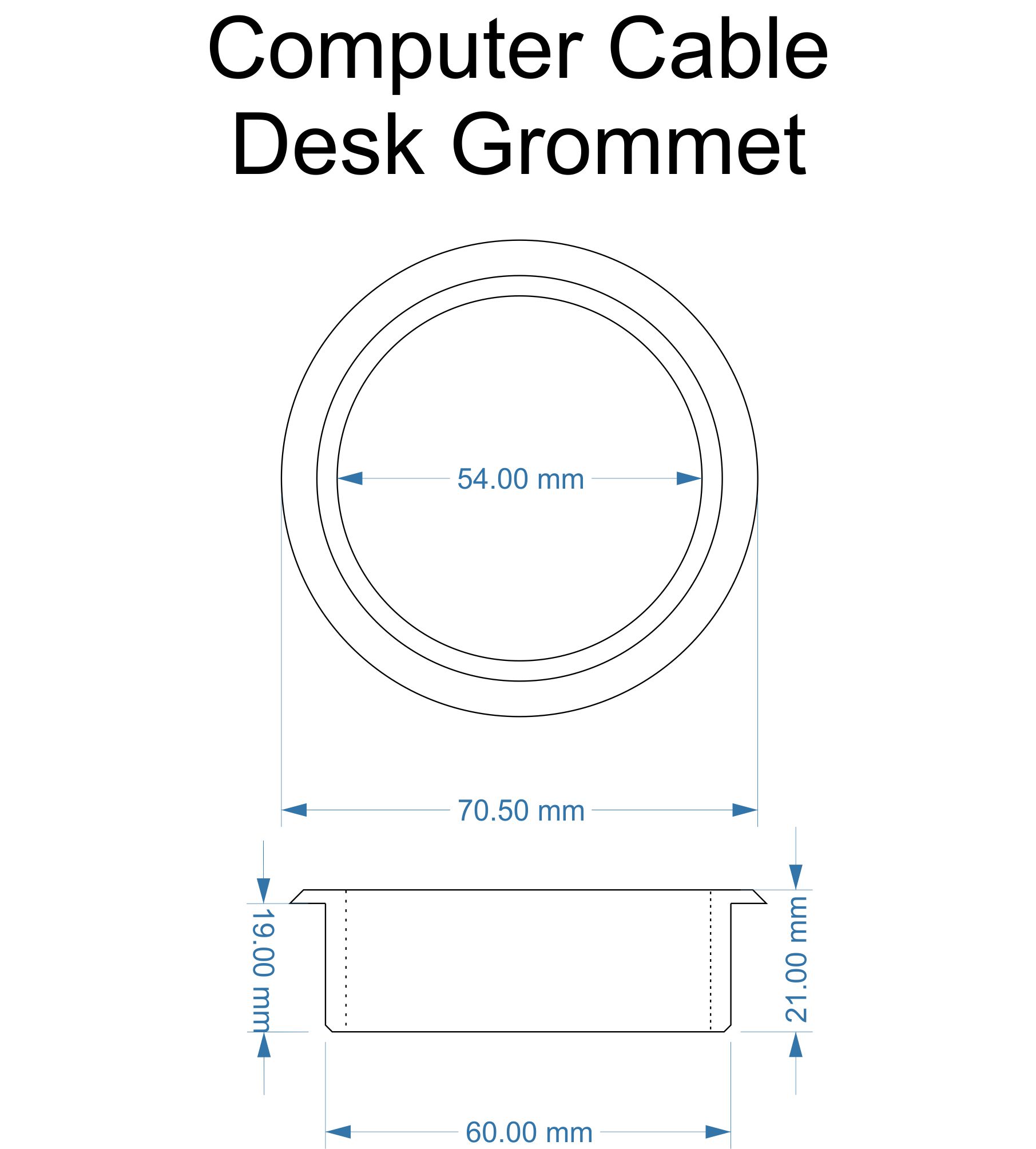 Computer Desk Cable Tidy Grommet silver